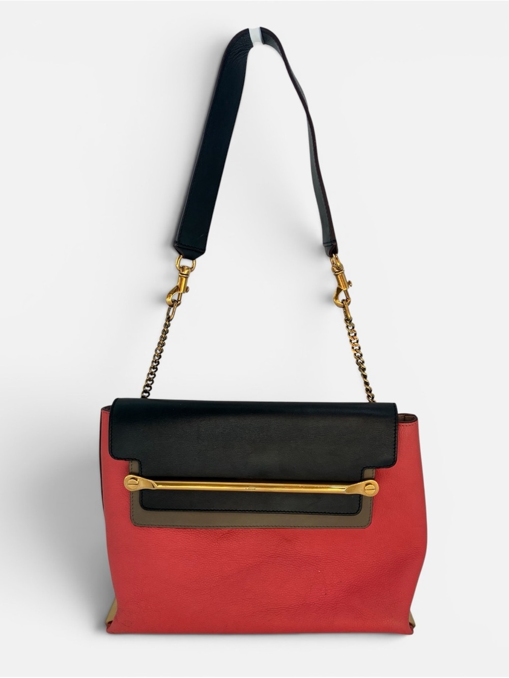 Chloé Clare Colorblock Leather Crossbody Shoulder Bag Red Black Gold Hardware